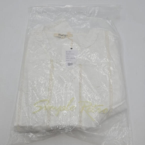 Simple Retro Faith‎ Lace Patchwork Embroidered Off White L Cottagecore Blouse - Picture 9 of 10